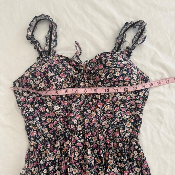 AUW Womens Dark Floral Babydoll Fairy Grunge Mini Dress Size S Coquette - Picture 4 of 9